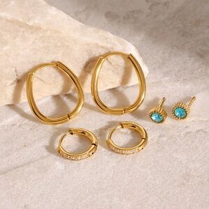 3 Pairs | 18K Gold Plated Earring Set